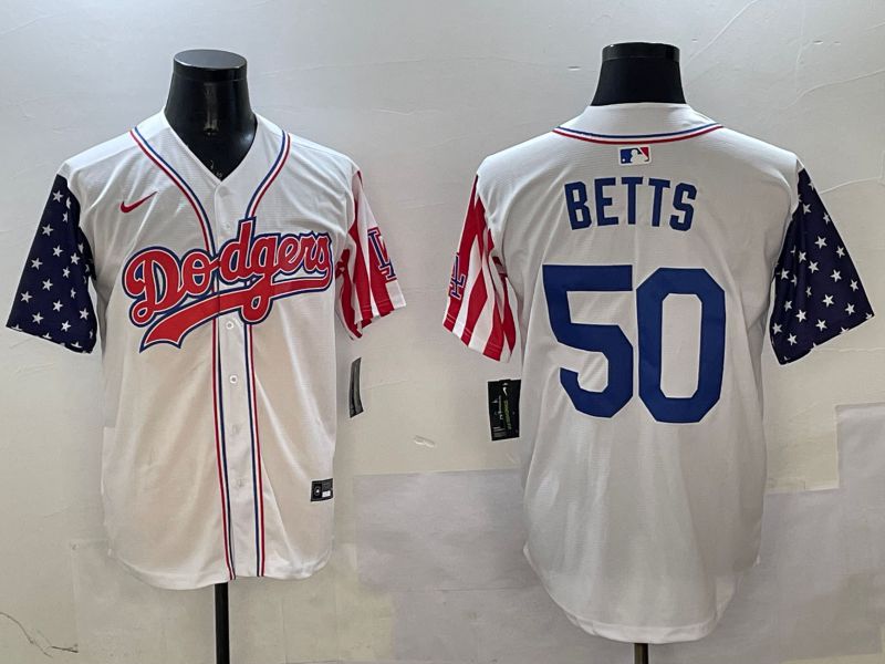 Men Los Angeles Dodgers #50 Betts White a generation of national flags Joint name 2025 Nike MLB Jersey style 5